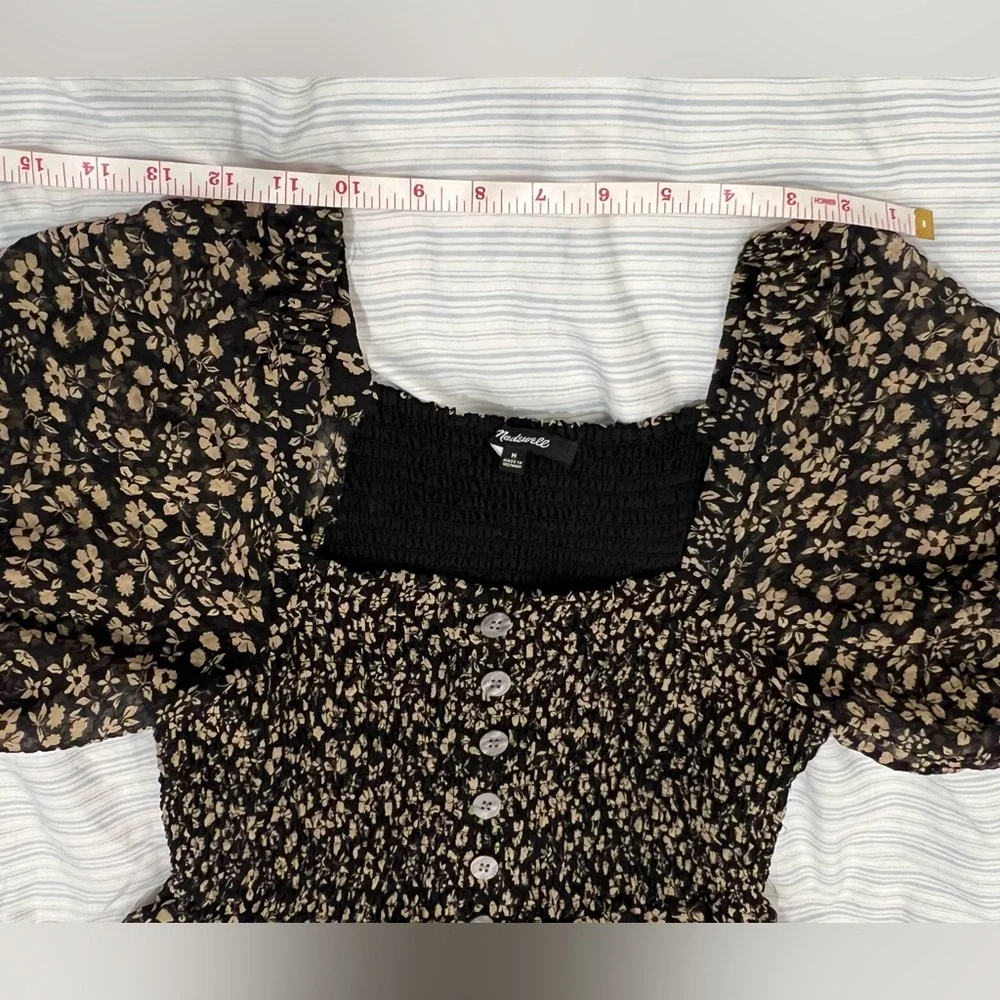 Madewell Dress - Black floral midi dress with front slit - Picture 5 of 11